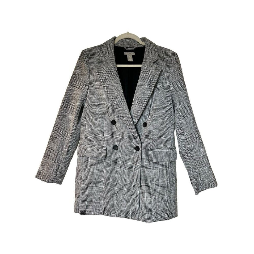 H & M Double Breasted Blazer Loose Fit Checked Grey Black Hourglass